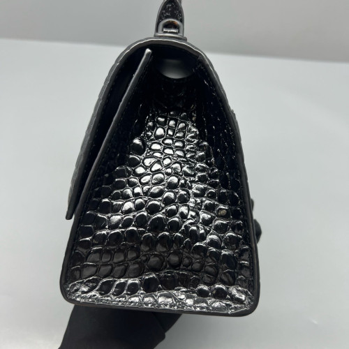 Balenciaga Hourglass Small Calfskin Crocodile Embossed Black