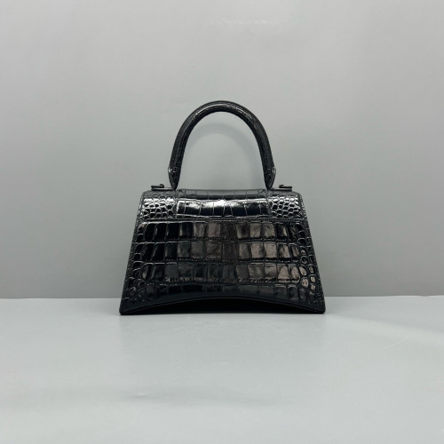 Balenciaga Hourglass Small Calfskin Crocodile Embossed Black