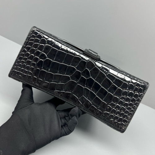 Balenciaga Hourglass Small Calfskin Crocodile Embossed Black