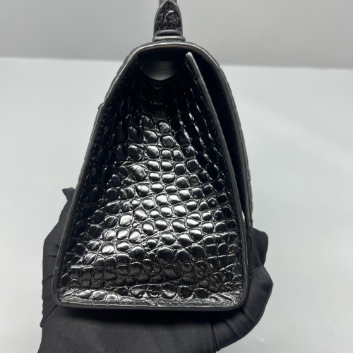 Balenciaga Hourglass Small Calfskin Crocodile Embossed Black