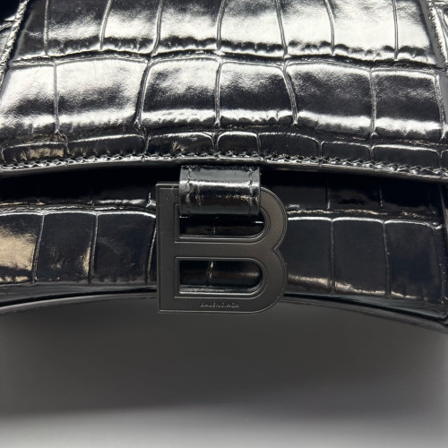 Balenciaga Hourglass Small Calfskin Crocodile Embossed Black