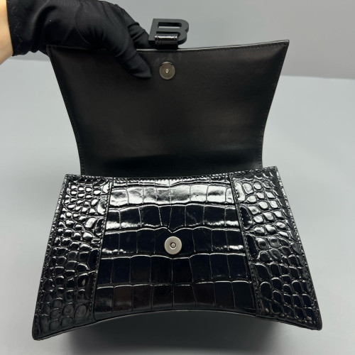 Balenciaga Hourglass Small Calfskin Crocodile Embossed Black