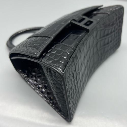Balenciaga Hourglass Small Calfskin Crocodile Embossed Black