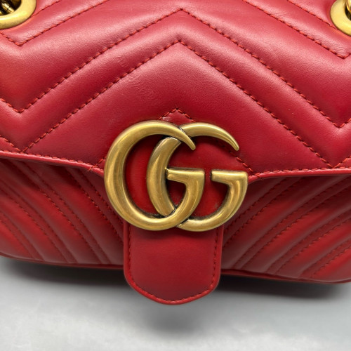 Gucci Chevron Mini GG Marmont Calfskin Red