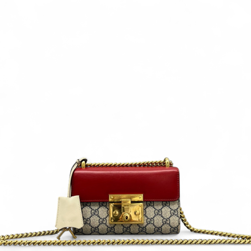 Gucci Small Padlock Shoulder Bag GG Monogram Red Beige