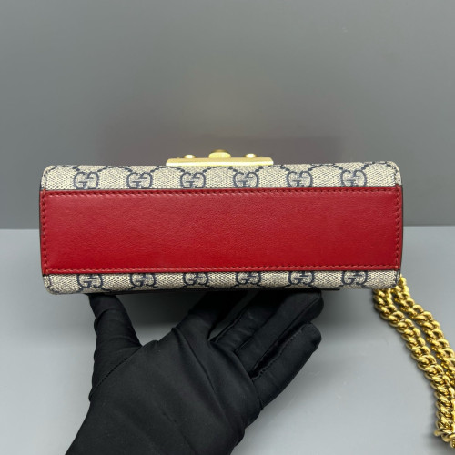 Gucci Small Padlock Shoulder Bag GG Monogram Red Beige