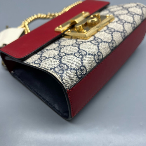 Gucci Small Padlock Shoulder Bag GG Monogram Red Beige