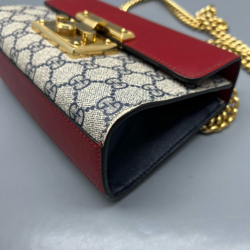 Gucci Small Padlock Shoulder Bag GG Monogram Red Beige