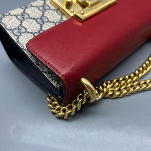 Gucci Small Padlock Shoulder Bag GG Monogram Red Beige