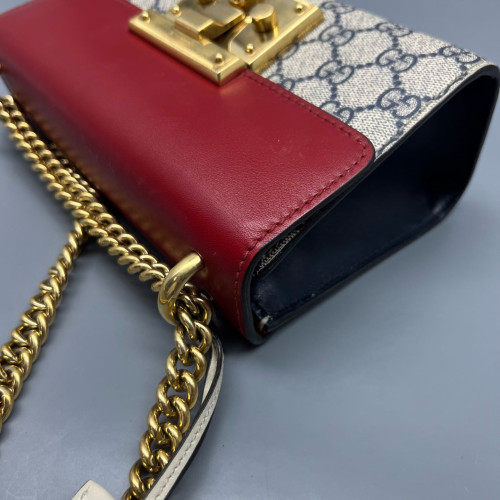 Gucci Small Padlock Shoulder Bag GG Monogram Red Beige