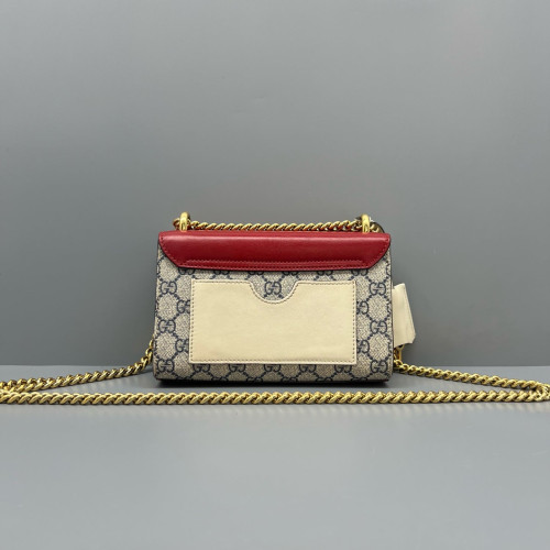 Gucci Small Padlock Shoulder Bag GG Monogram Red Beige