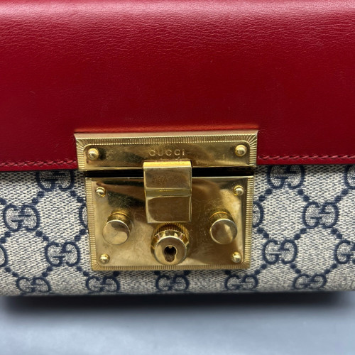 Gucci Small Padlock Shoulder Bag GG Monogram Red Beige