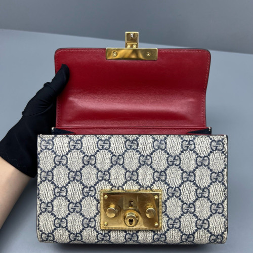 Gucci Small Padlock Shoulder Bag GG Monogram Red Beige