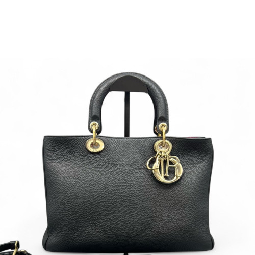 Dior Medium Diorissimo Tote Grained Calfskin Black Magenta