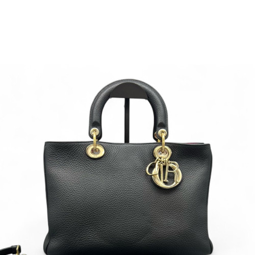 Dior Medium Diorissimo Tote Grained Calfskin Black Magenta