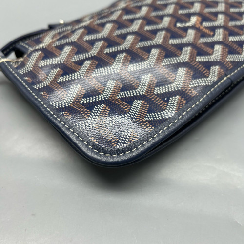 Goyard Plumet Pouch Goyardine Navy Brown White