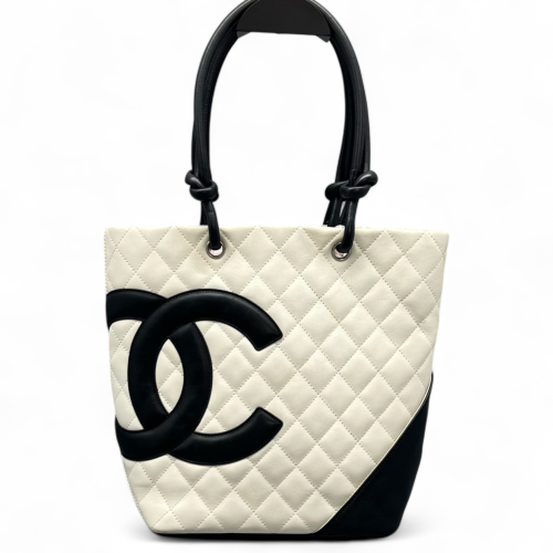 Chanel Quilted Mediun Cambon Tote Calfskin Black White