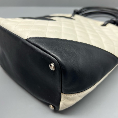 Chanel Quilted Mediun Cambon Tote Calfskin Black White