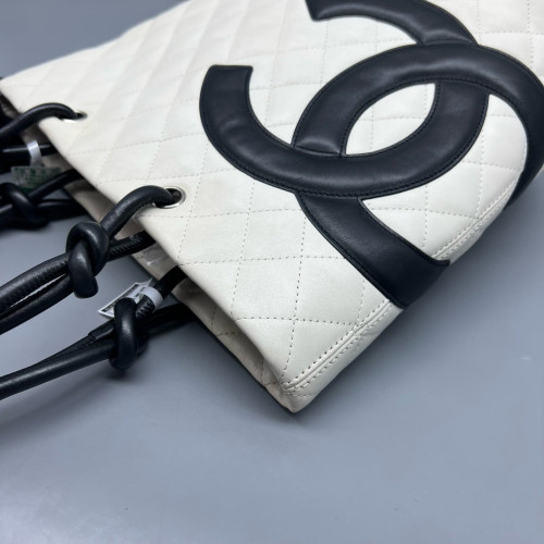 Chanel Quilted Mediun Cambon Tote Calfskin Black White