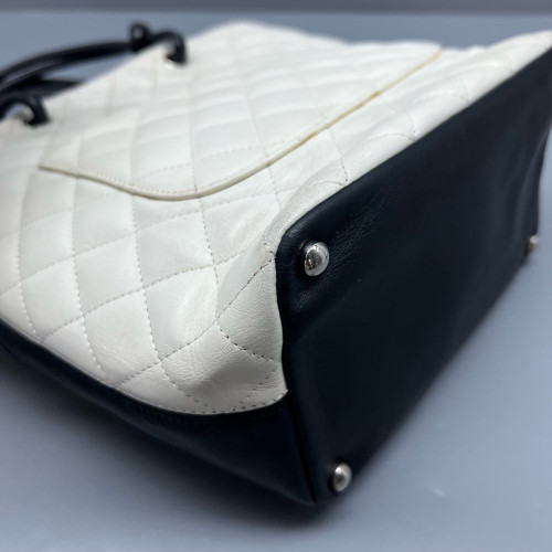 Chanel Quilted Mediun Cambon Tote Calfskin Black White