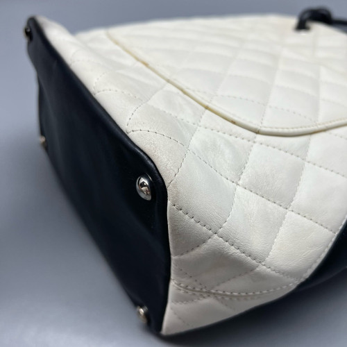 Chanel Quilted Mediun Cambon Tote Calfskin Black White