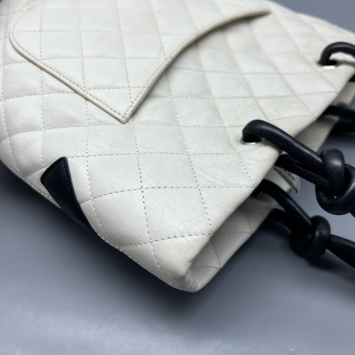 Chanel Quilted Mediun Cambon Tote Calfskin Black White