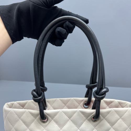 Chanel Quilted Mediun Cambon Tote Calfskin Black White