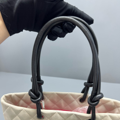 Chanel Quilted Mediun Cambon Tote Calfskin Black White