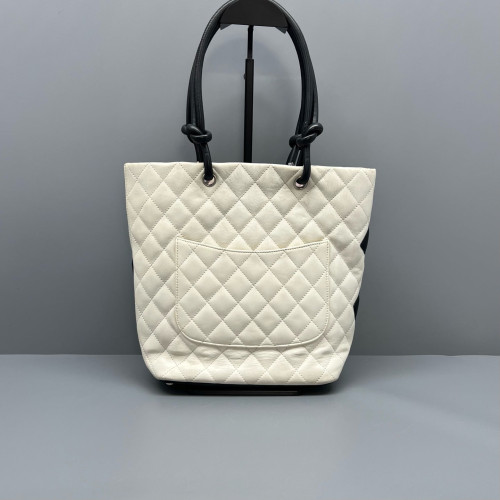 Chanel Quilted Mediun Cambon Tote Calfskin Black White