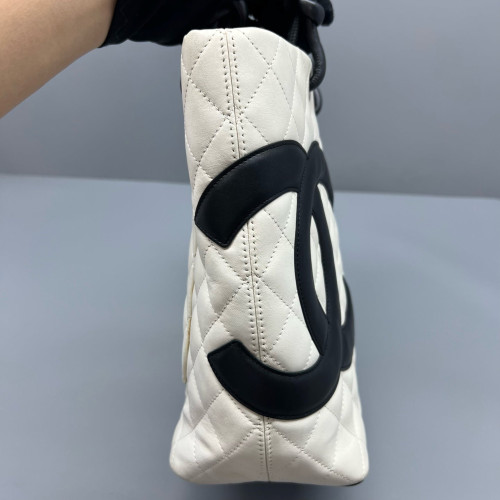 Chanel Quilted Mediun Cambon Tote Calfskin Black White