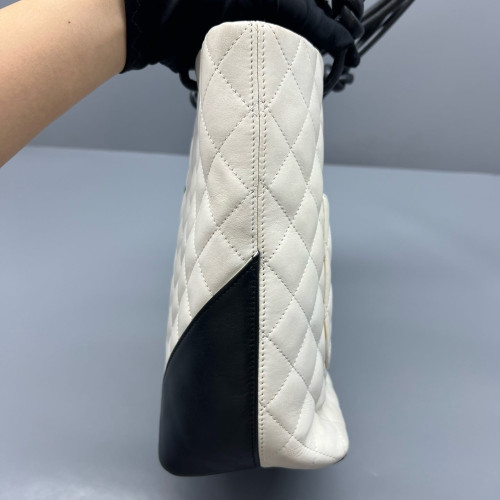 Chanel Quilted Mediun Cambon Tote Calfskin Black White