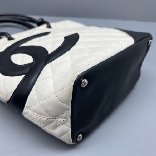 Chanel Quilted Mediun Cambon Tote Calfskin Black White