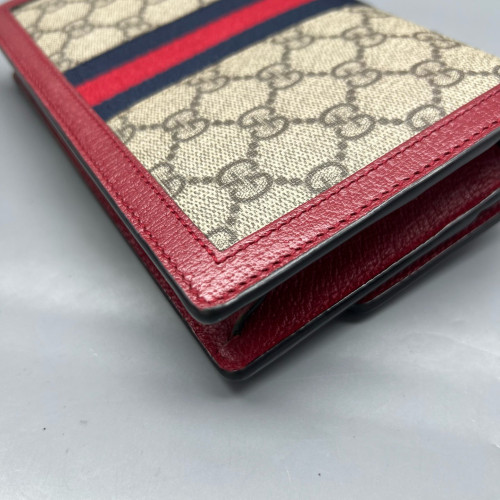 Gucci Queen Margaret Chain Wallet GG Supreme Monogram Beige Red Blue