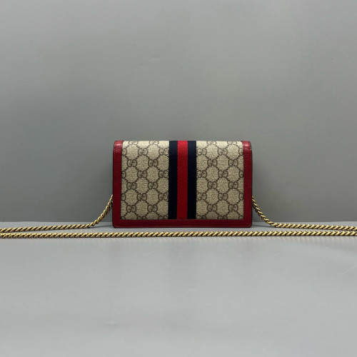Gucci Queen Margaret Chain Wallet GG Supreme Monogram Beige Red Blue