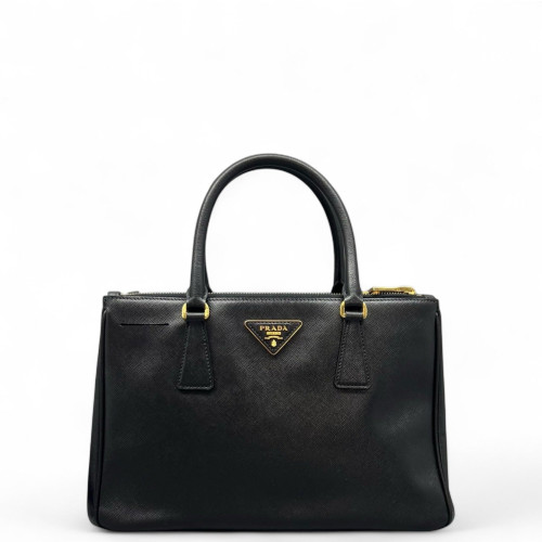 Prada Medium Galleria Double Zip Tote Saffiano Calfskin Black