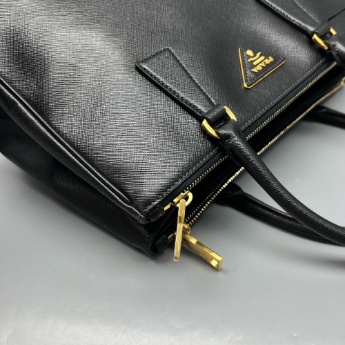 Prada Medium Galleria Double Zip Tote Saffiano Calfskin Black