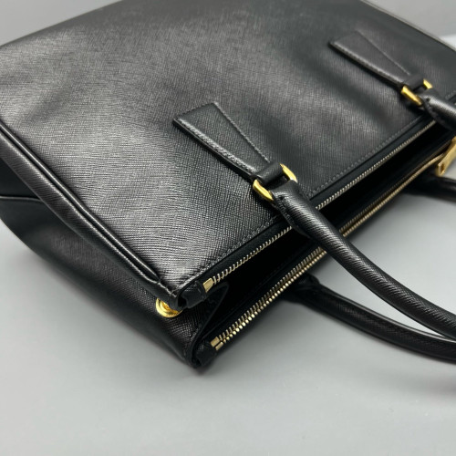 Prada Medium Galleria Double Zip Tote Saffiano Calfskin Black