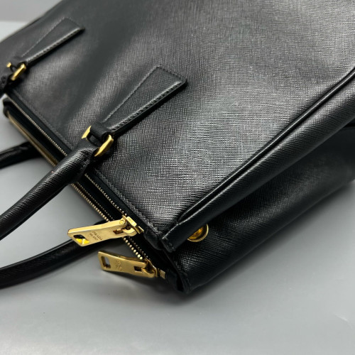Prada Medium Galleria Double Zip Tote Saffiano Calfskin Black