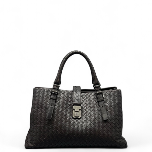 Bottega Veneta Large Roma Tote Bag Lambskin Intrecciato Nappa Dark Brown