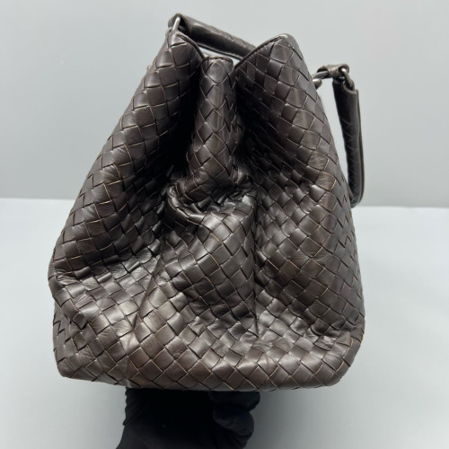 Bottega Veneta Large Roma Tote Bag Lambskin Intrecciato Nappa Dark Brown