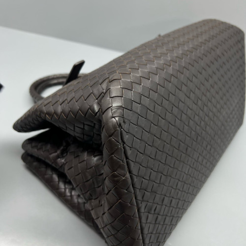 Bottega Veneta Large Roma Tote Bag Lambskin Intrecciato Nappa Dark Brown