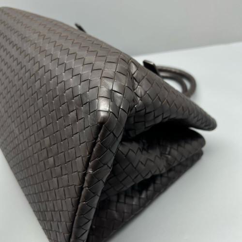 Bottega Veneta Large Roma Tote Bag Lambskin Intrecciato Nappa Dark Brown