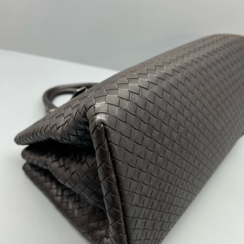 Bottega Veneta Large Roma Tote Bag Lambskin Intrecciato Nappa Dark Brown