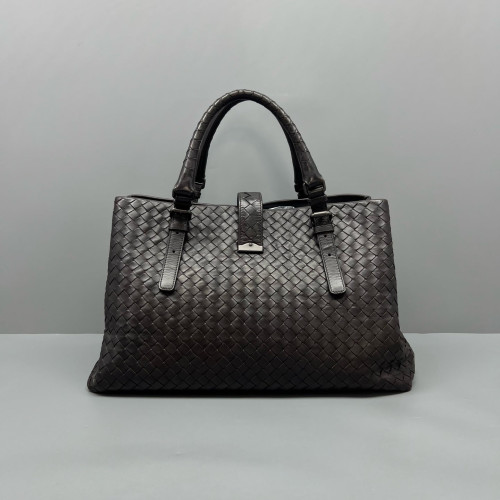 Bottega Veneta Large Roma Tote Bag Lambskin Intrecciato Nappa Dark Brown