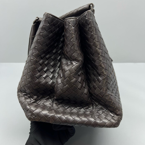 Bottega Veneta Large Roma Tote Bag Lambskin Intrecciato Nappa Dark Brown
