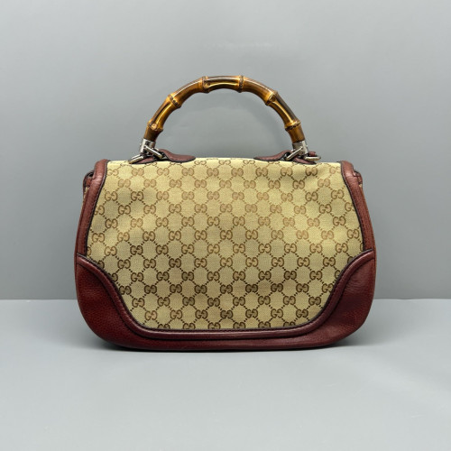 Gucci Tassel Peggy Bamboo Top Handle Bag GG Supreme Monogram Beige Brown