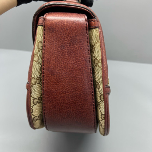 Gucci Tassel Peggy Bamboo Top Handle Bag GG Supreme Monogram Beige Brown