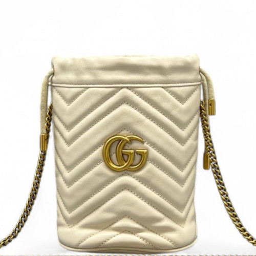 Gucci Matelasse Mini GG Marmont Bucket Bag Calfskin White
