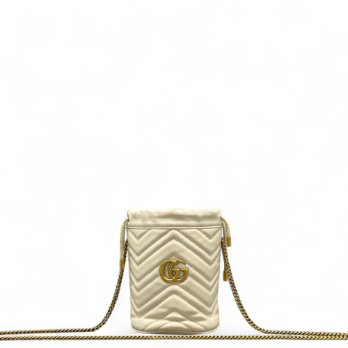 Gucci Matelasse Mini GG Marmont Bucket Bag Calfskin White