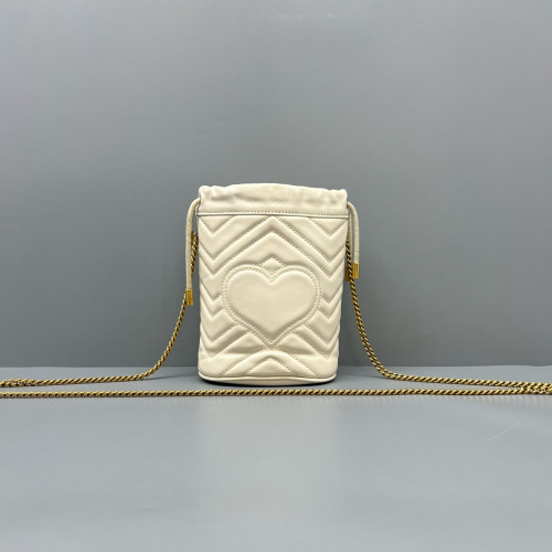 Gucci Matelasse Mini GG Marmont Bucket Bag Calfskin White